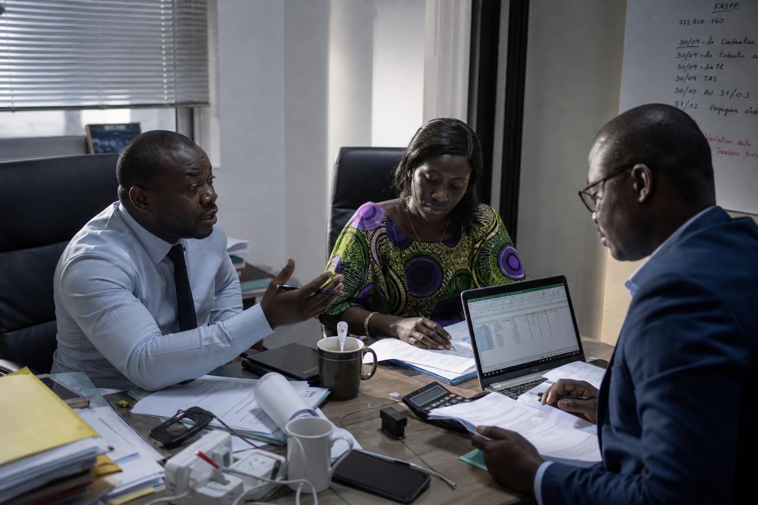 Équipe de cabinet comptable en réunion à Abidjan